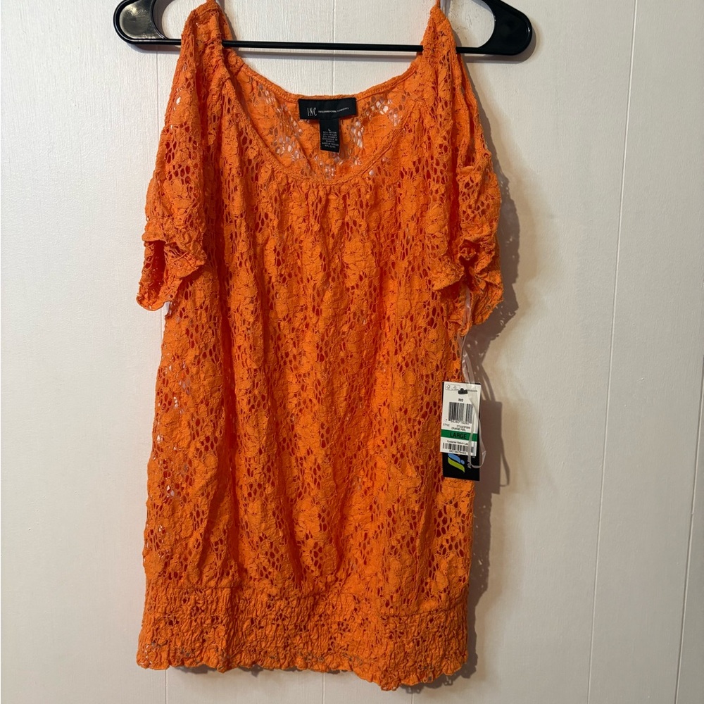 INC International Concepts Vibrant Orange Lace Blouse